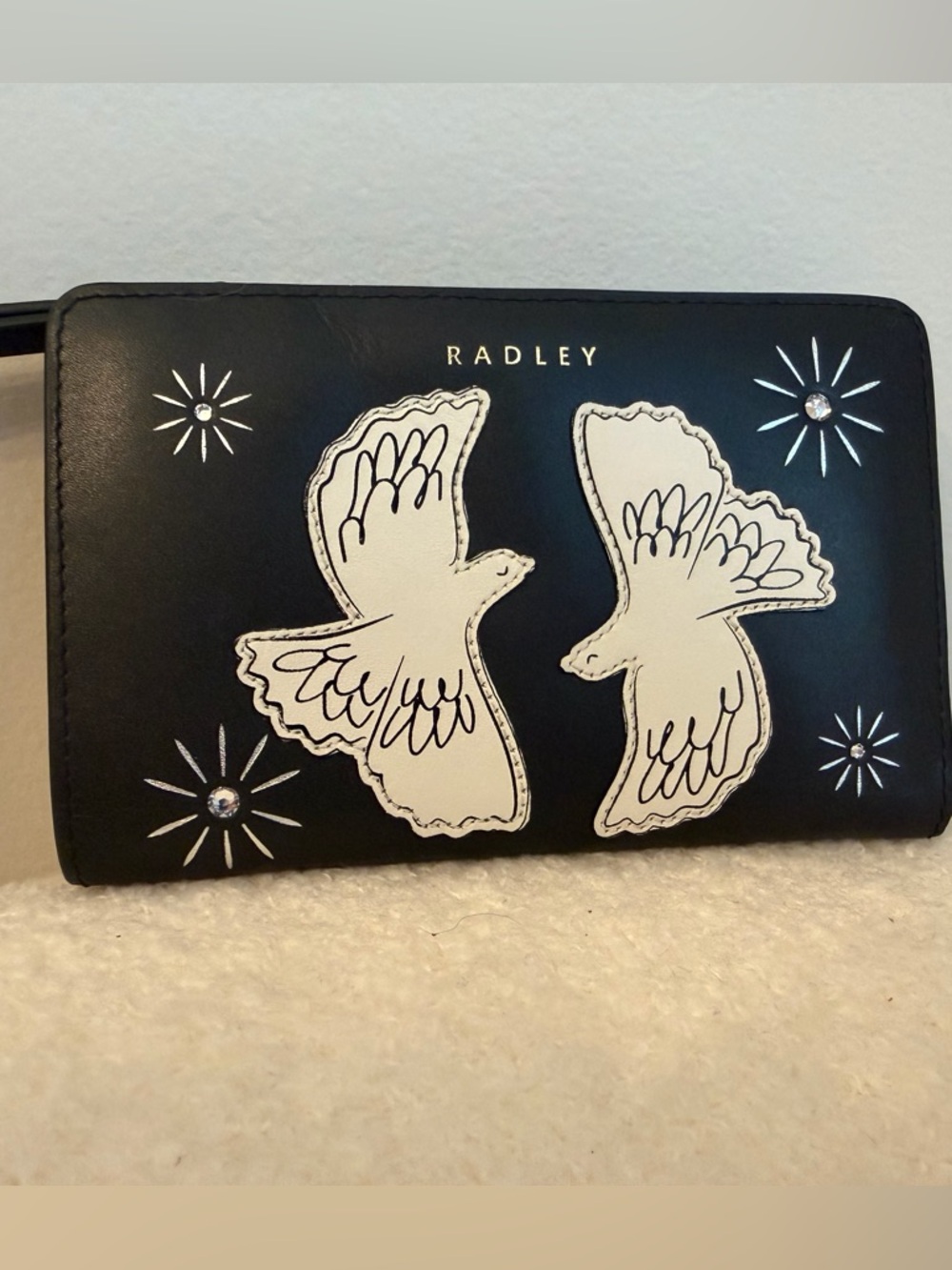 Radley Black Wallet with Cream Dove Appliqués